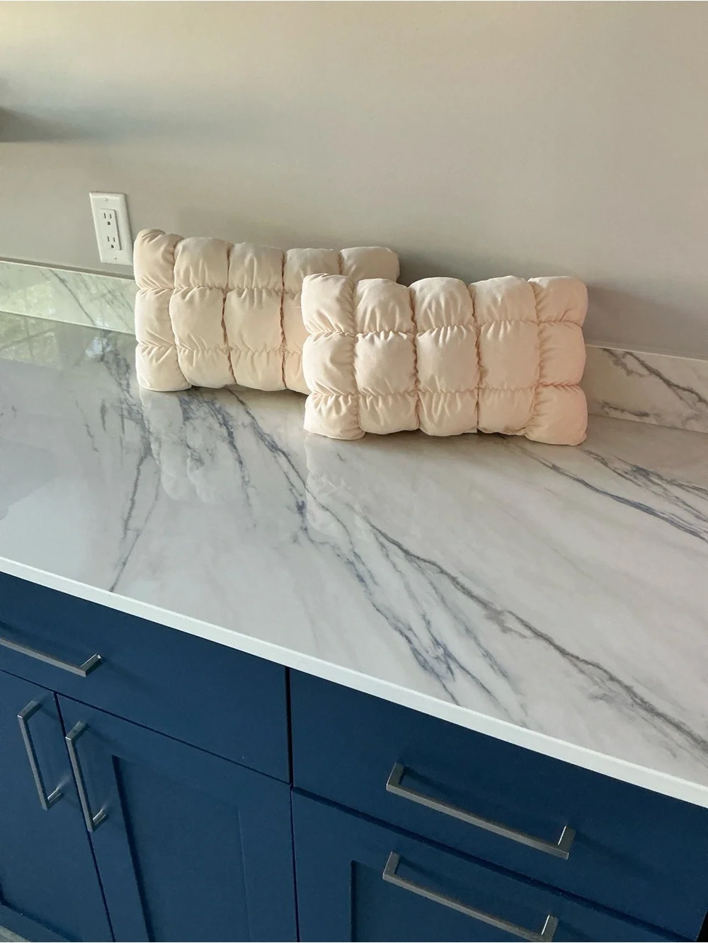 Plush Quilted Rectangular Pillow Pair in Soft Beige